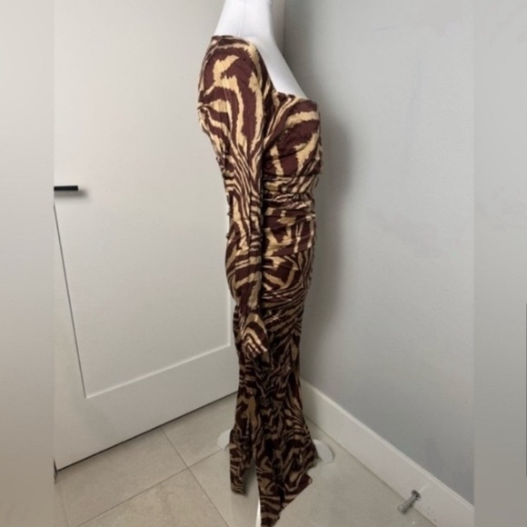 Ganni Ruche Silk Zebra Print Long Sleeve Dress/Size 4 - Picture 7 of 10